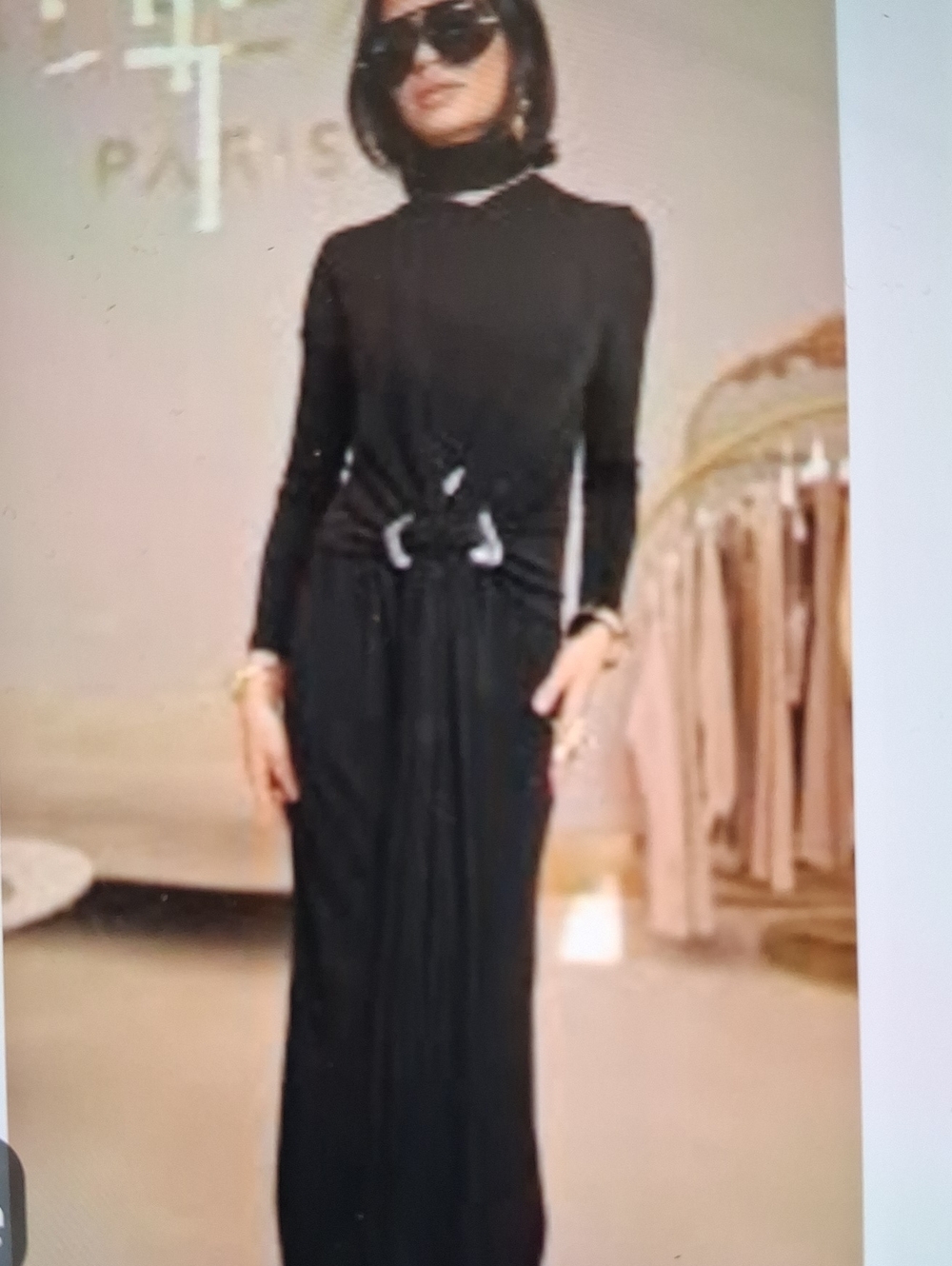 NWT Womens Aleeza Paris Elegant Long Sleeve Black Maxi Dress With Scarf